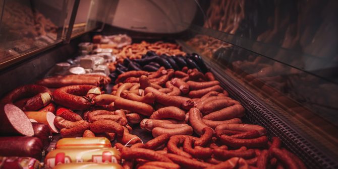 Many types of sausages in the butcher shop Many types of sausages in the butcher shop